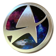 Star Trek Insignia Tin with silver metallic starfleet cutout and nebula background