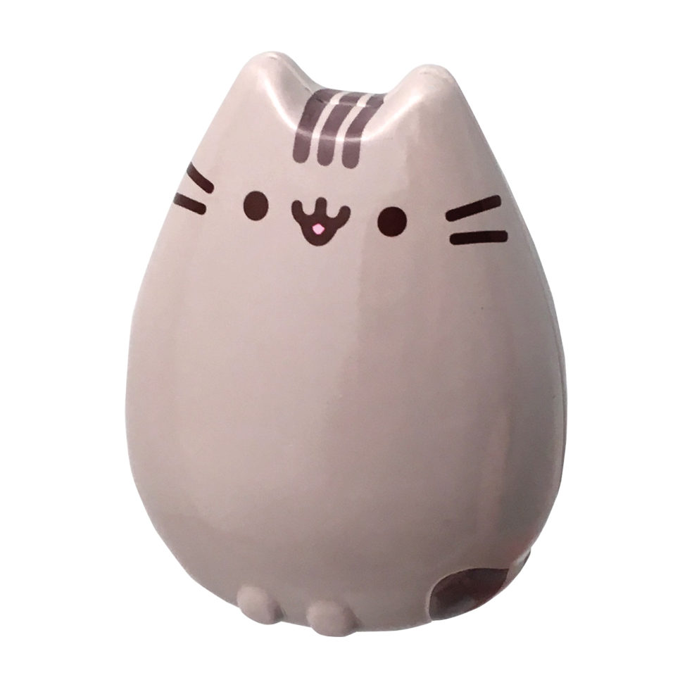 Soft beige glossy Pusheen cat ceramic figurine in candy tin