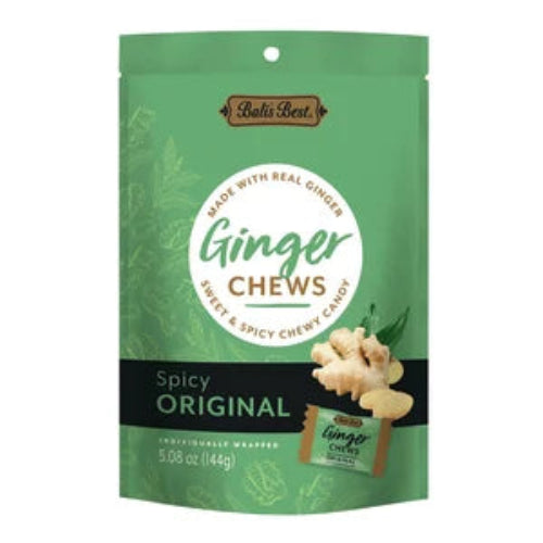 Bali’s Best Original Spicy Ginger Chews Peg in green pouch