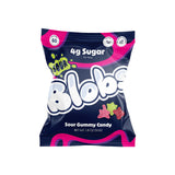 Vibrant pink and navy Blobs Assorted Sour Candy bag with star gummies