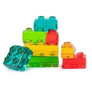 Stack of translucent 3D Gummy Blocks in green, yellow, red, blue