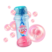 Bubble Lick Cotton Candy Flavored Bubbles: pink and blue transparent bottle with turquoise cap