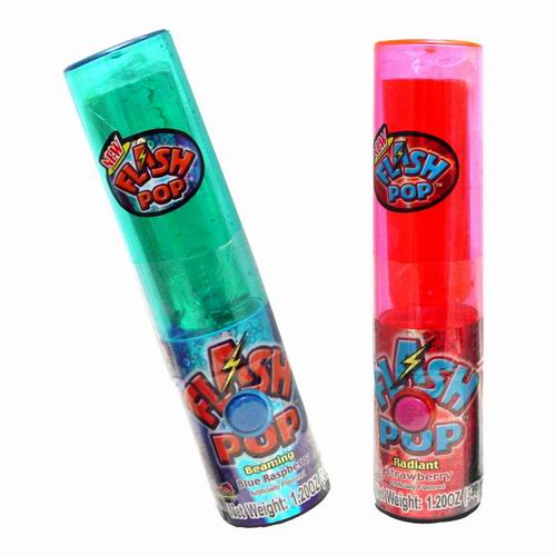 Flash Pop Light-up Lollipop: teal and pink translucent tubes, 1.2 oz