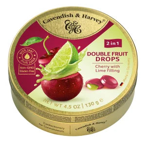Cavendish & Harvey Cherry with Lime Double Fruit Drops in Gold Tin
