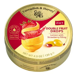 Cavendish & Harvey lemon strawberry drops in gold tin