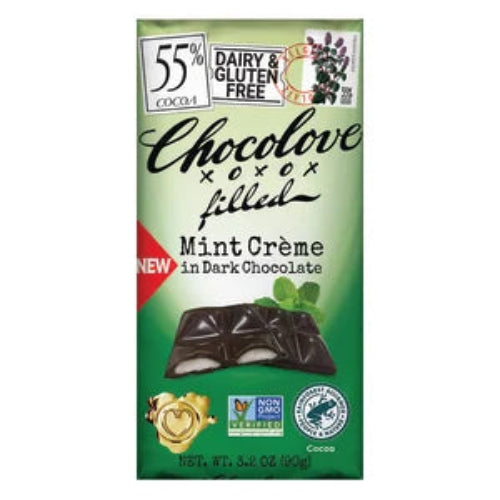 Chocolove Mint Creme Filled Dark Chocolate Bar in Green Wrapper