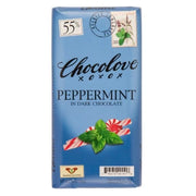 Chocolove 55% Peppermint Dark Chocolate Bar in blue wrapper