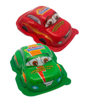Red and green Choco Treasure Car chocolate candies with cartoon eyes and smiles