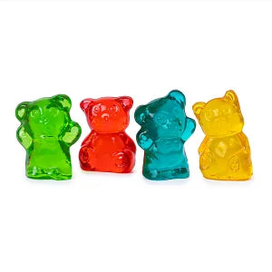 Four translucent 3D Gummy Chubby Bears in green, red, blue, yellow