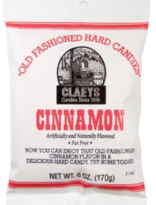 Claeys Cinnamon Candy Drops in white red peg bag