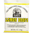 Claeys Lemon Candy Drops Peg Bag with yellow and white package