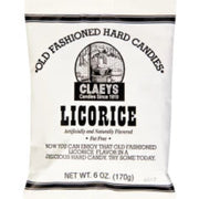 Claeys Licorice Candy Drops Peg Bag in vintage black and white package