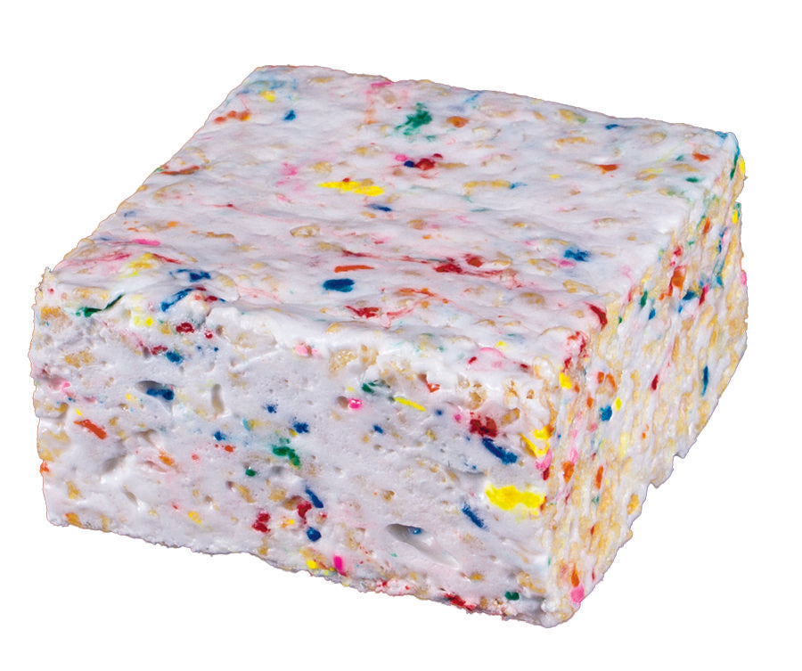 Square white Crispery Confetti Crispycake with colorful sprinkles