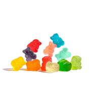Colorful translucent 12 Flavor Gummy Cubs Mini Bears in red blue green yellow orange purple
