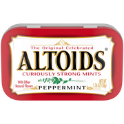 Red Altoids peppermint mints in rectangular tin with white label