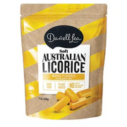 Darrell Lea yellow brown striped vanilla licorice pouch