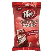 Red Dr Pepper cotton candy in glossy bag with logo