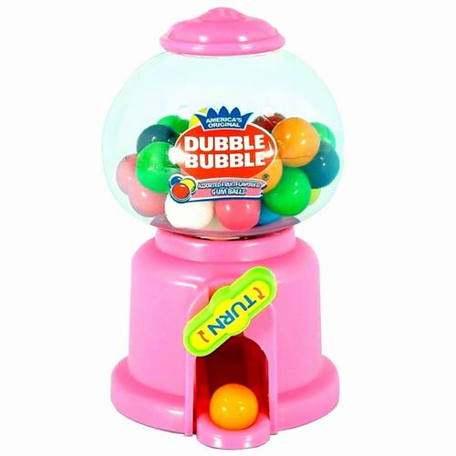 Pink Dubble Bubble Gumball Mini Machine with colorful gum balls