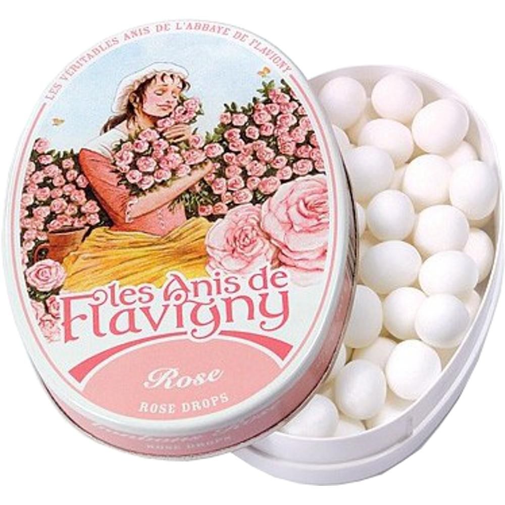 Les anis de flavigny rose drops tin with vintage woman illustration