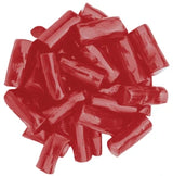 Pile of glossy red cylindrical soft strawberry licorice bites
