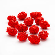 Bright red textured resin beads in French Burnt Peanuts style