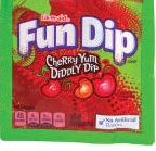 Fun Dip Cherry candy in red green package with fruit illustrations