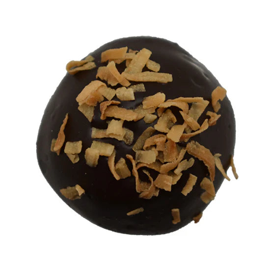 German Chocolate Cake Truffle: 1.5 oz round dark chocolate with toasted coconut