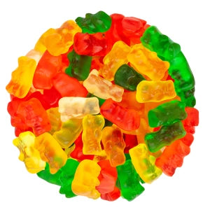 Haribo Gummy Gold Bears in colorful red, green, yellow, and translucent varieties