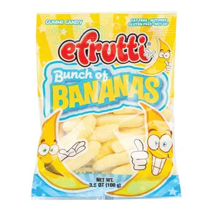 EFrutti Bunch of Bananas Peg with yellow gummy banana candies in yellow blue package