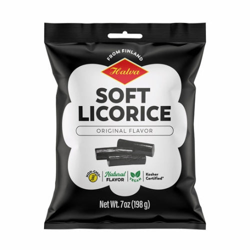 Halva European Style Black Licorice Bag with glossy resealable packaging