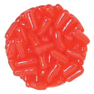 Vibrant red glossy gelatin capsules in Hot Tamales Candy cluster