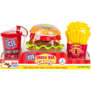 Red and white ICEE candy snack bar set with burger, drink cup, and fries