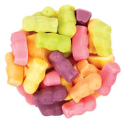 Colorful Jelly Babies gummy bears in pink, yellow, green, purple