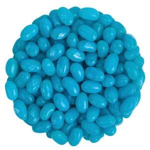 Pile of glossy turquoise Jelly Belly Blue Raspberry jelly beans