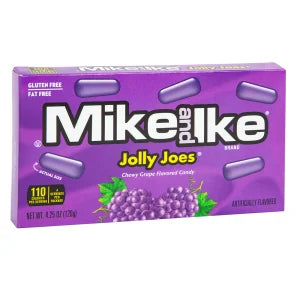 Purple Mike and Ike Jolly Joes Theater Box with grape gummy candies