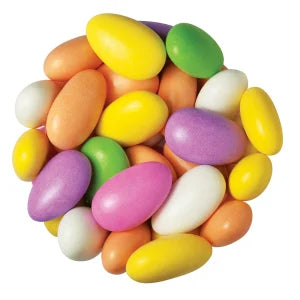 Colorful glossy Jordan almonds in pastel and vibrant oval eggs