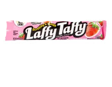 Laffy Taffy Strawberry Bar with pink wrapper and chewy candy texture