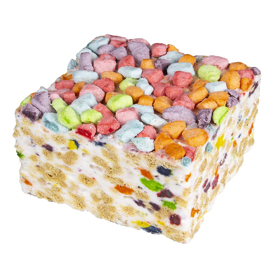 Crispery Magical Charms Crispycake with rainbow marshmallows and cereal pieces