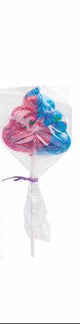 Colorful heart-shaped Magical Poop Lollipop with pink and blue swirls