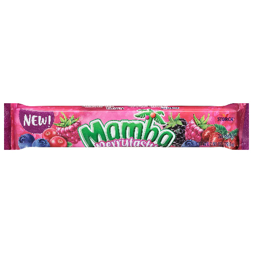 Mamba Berrytasty Candy Stick in pink wrapper with green Mambo branding