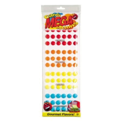 Mega Candy Buttons: colorful round glossy candy stickers in red, orange, yellow, blue