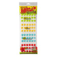 Vibrant Mega Sour Candy Buttons: colorful round package in yellow, green, blue, red