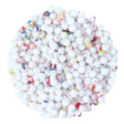 Pile of white round Jawbreakers Micro-Mini Psychedelic 1/4-inch beads with colorful speckles