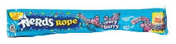 Nerds Very Berry Rope candy package in bright blue and yellow with cartoon characters
