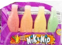 Nik-nak pink and orange gummy candies in purple Nik L Nip 4 Piece Wax Bottles package