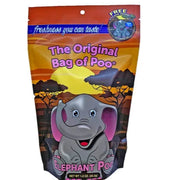 Gray cartoon elephant on Elephant Poo Strawberry Cotton Candy bag