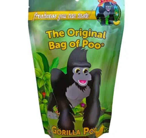 Green and yellow Gorilla Poo Yellow Banana Cotton Candy bag with cartoon gorilla