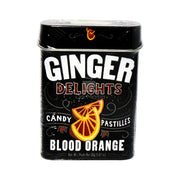Ginger Delights Blood Orange Pastilles Tin with orange slice illustration