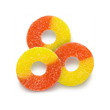 Vibrant orange and yellow sugar-coated Gummy Peach Rings