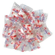 Peppermint Puffs soft mints in red and white striped clear plastic wrap
